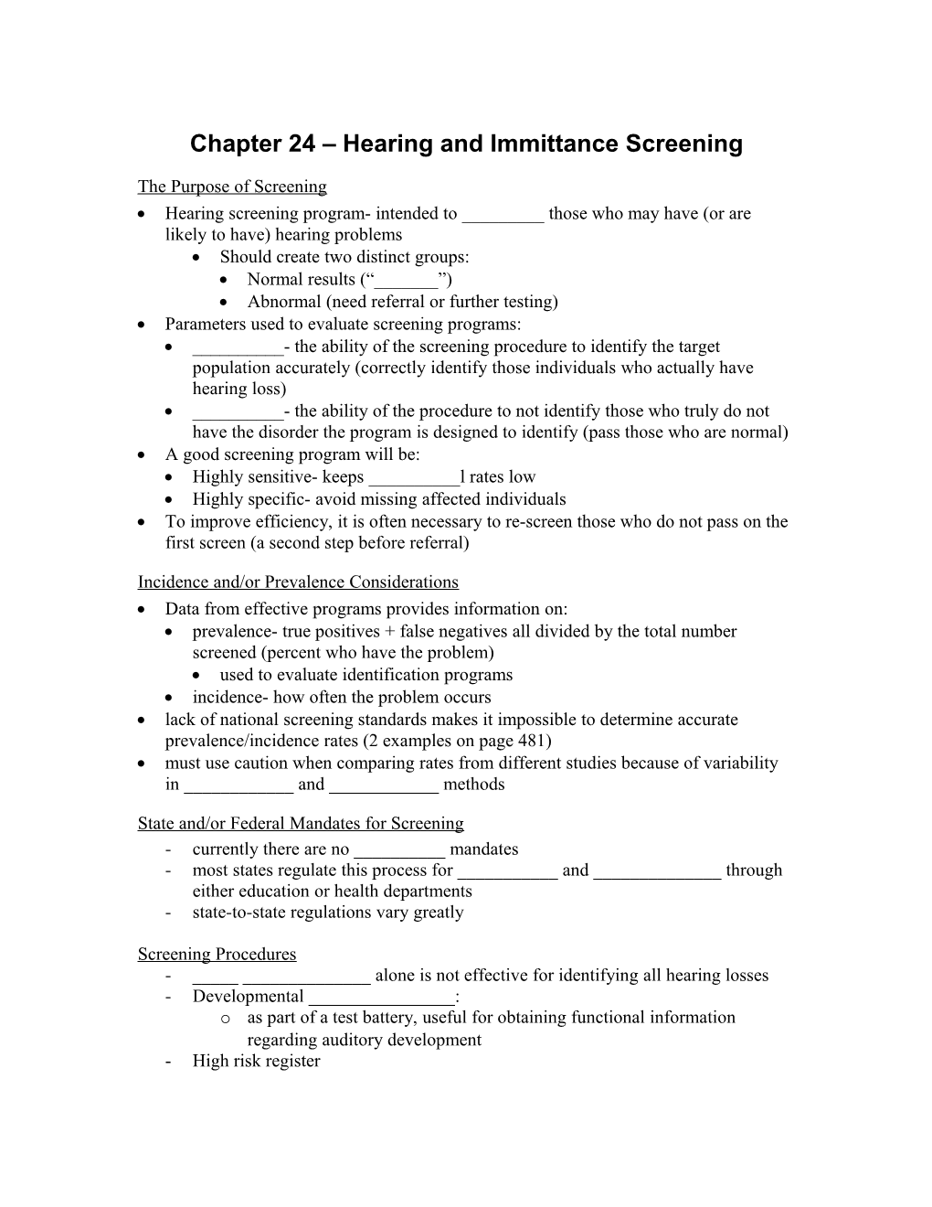 Chapter 24 Hearing and Immittance Screening