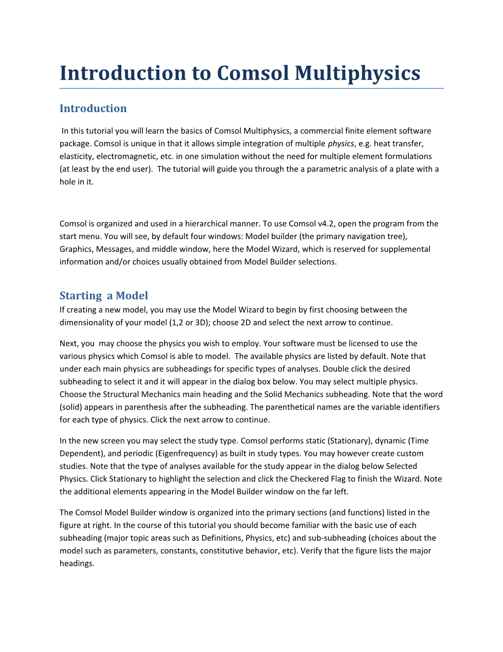 Introduction to Comsolmultiphysics