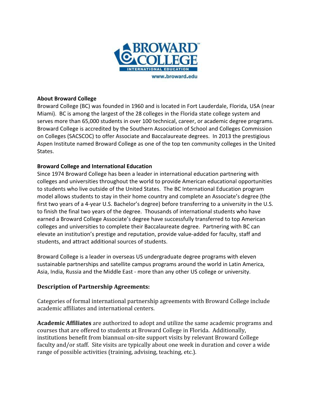 Broward College and International Education