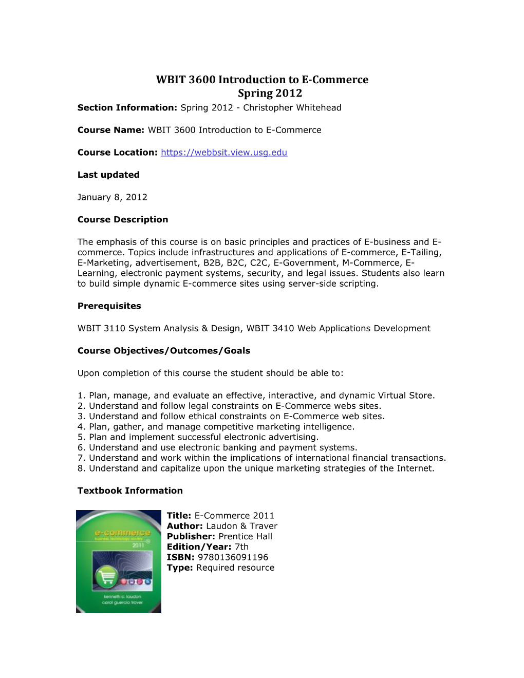 WBIT 3600 Introduction to E-Commercespring 2012