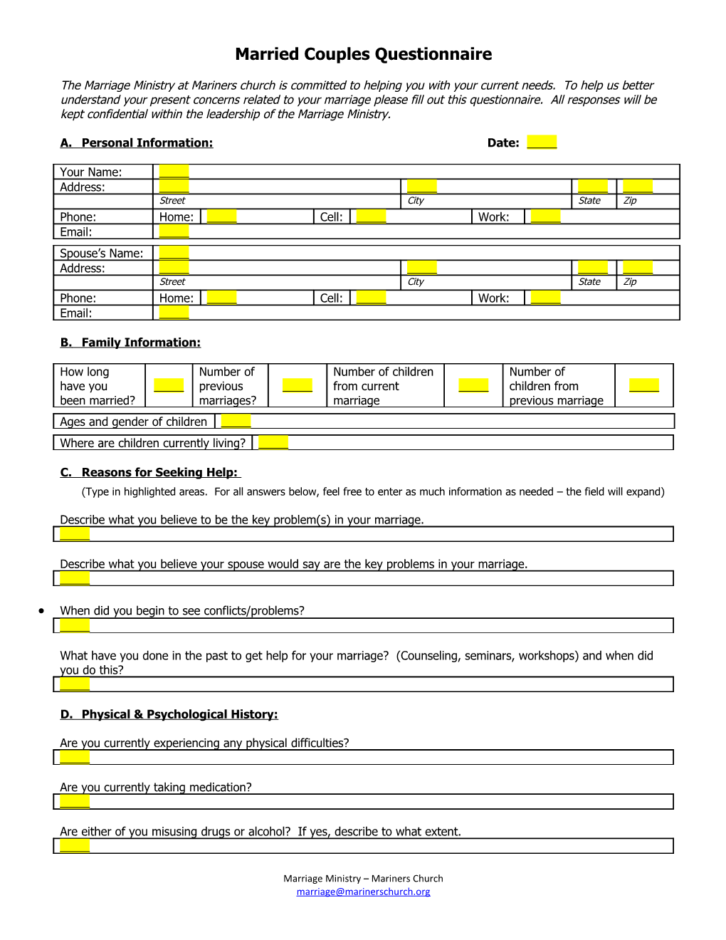 Married Couples Questionnaire
