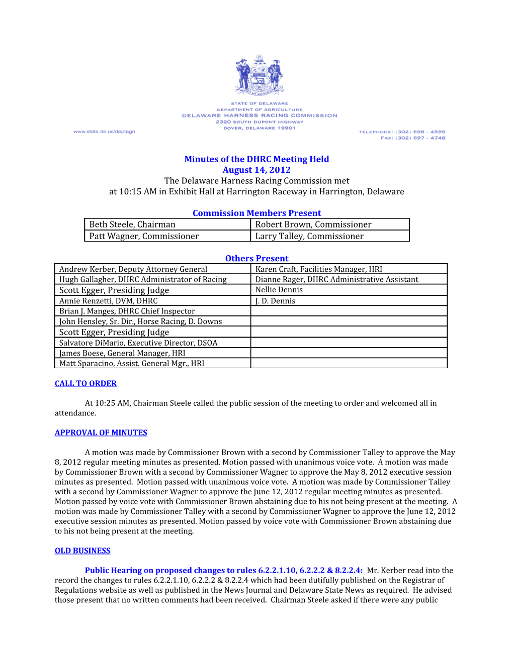 Minutes of the DHRC Meeting Held