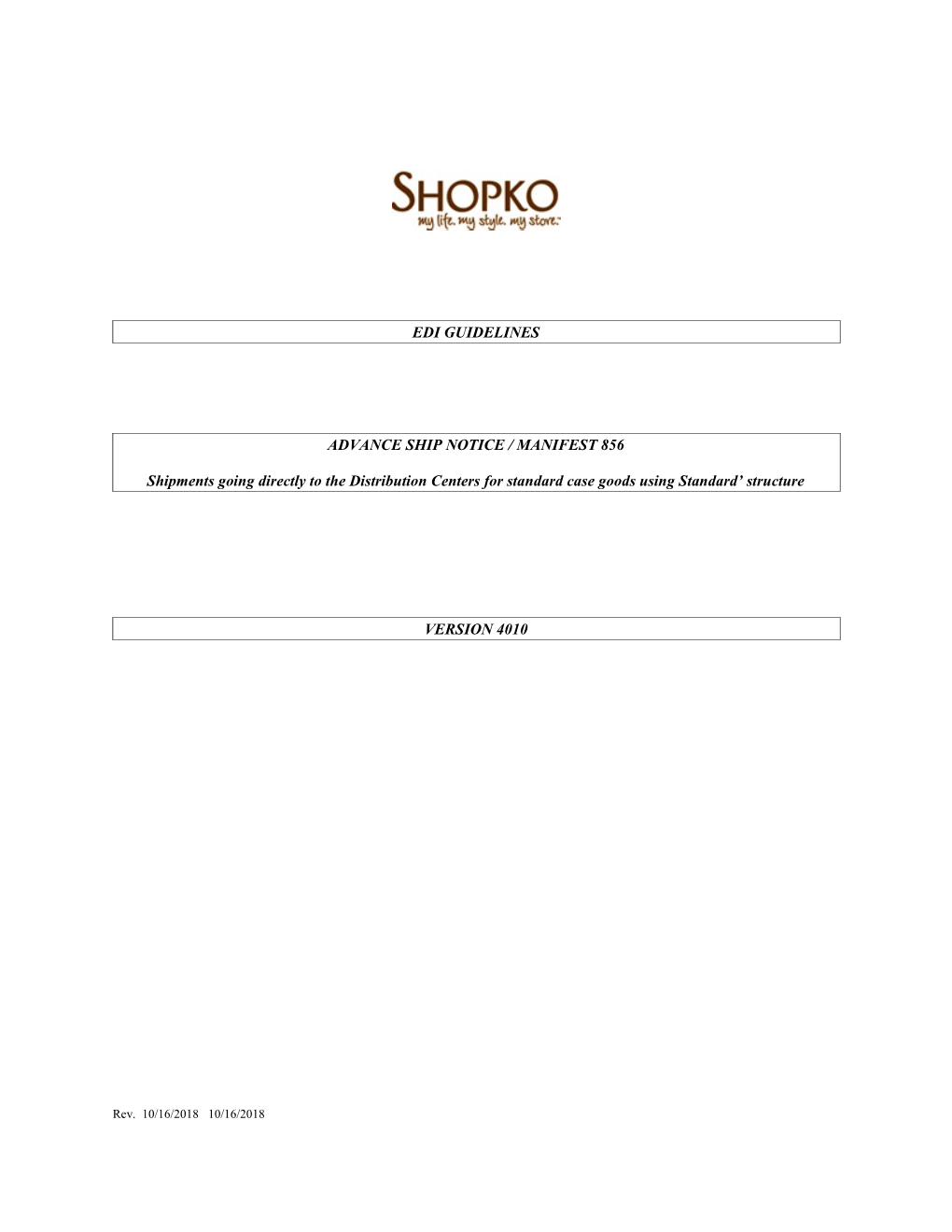 Shopko S 856 Guidelines