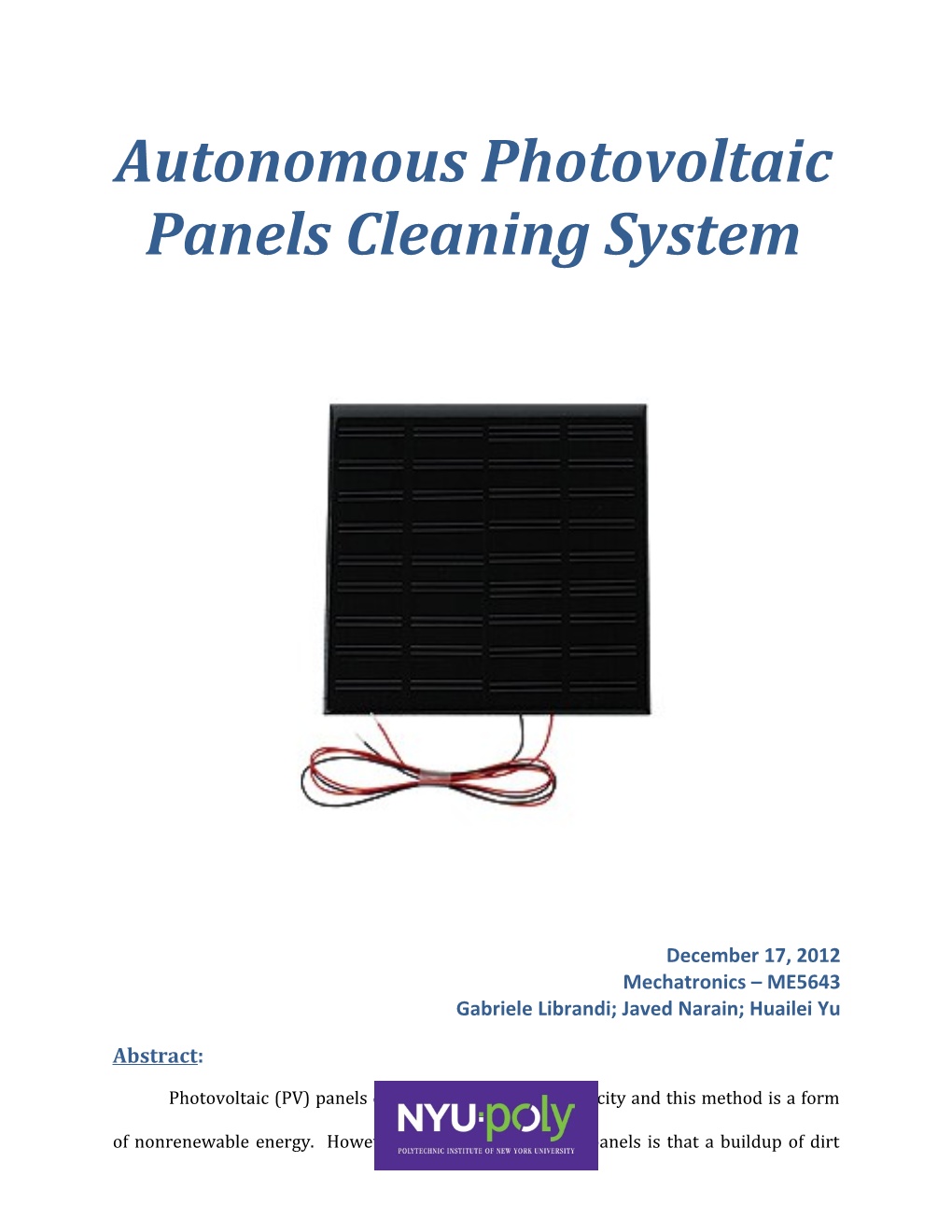 Autonomous Photovoltaic Panels Cleaning System