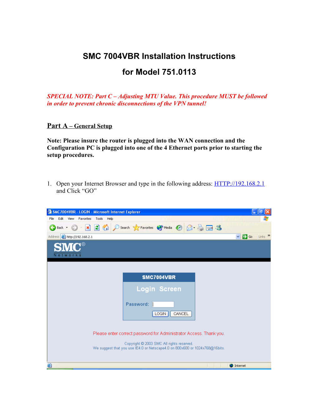 SMC 7004VBR Installation Instructions