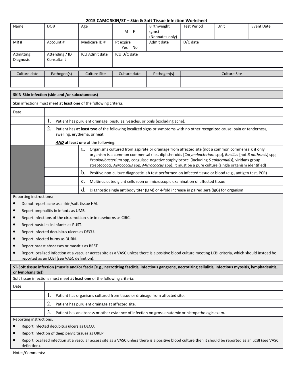 2015 CAMC SKIN/ST Skin & Soft Tissue Infection Worksheet