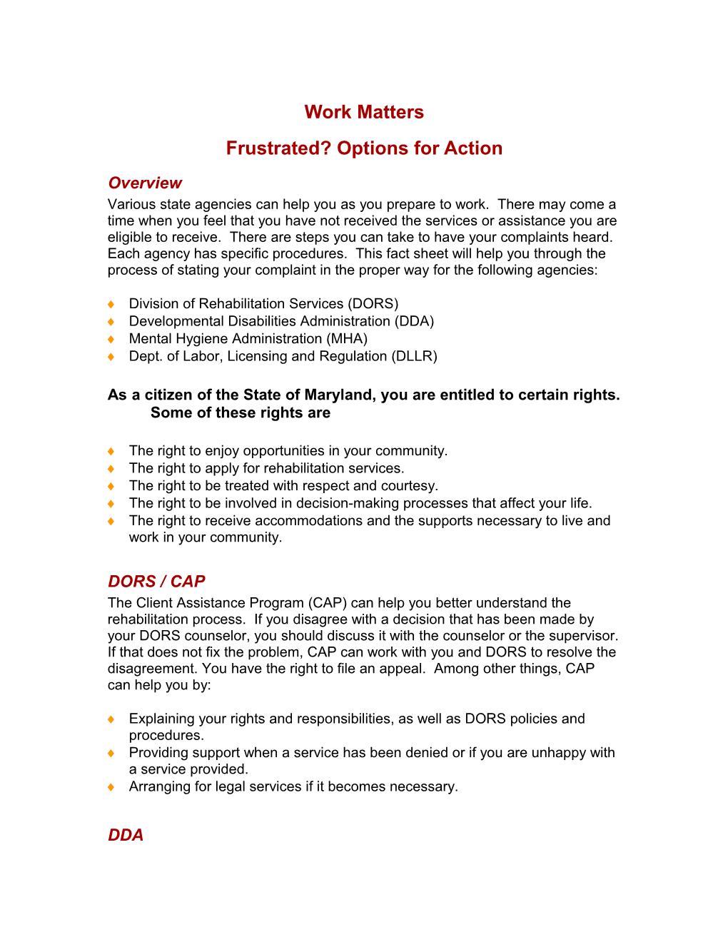 Frustrated? Options for Action