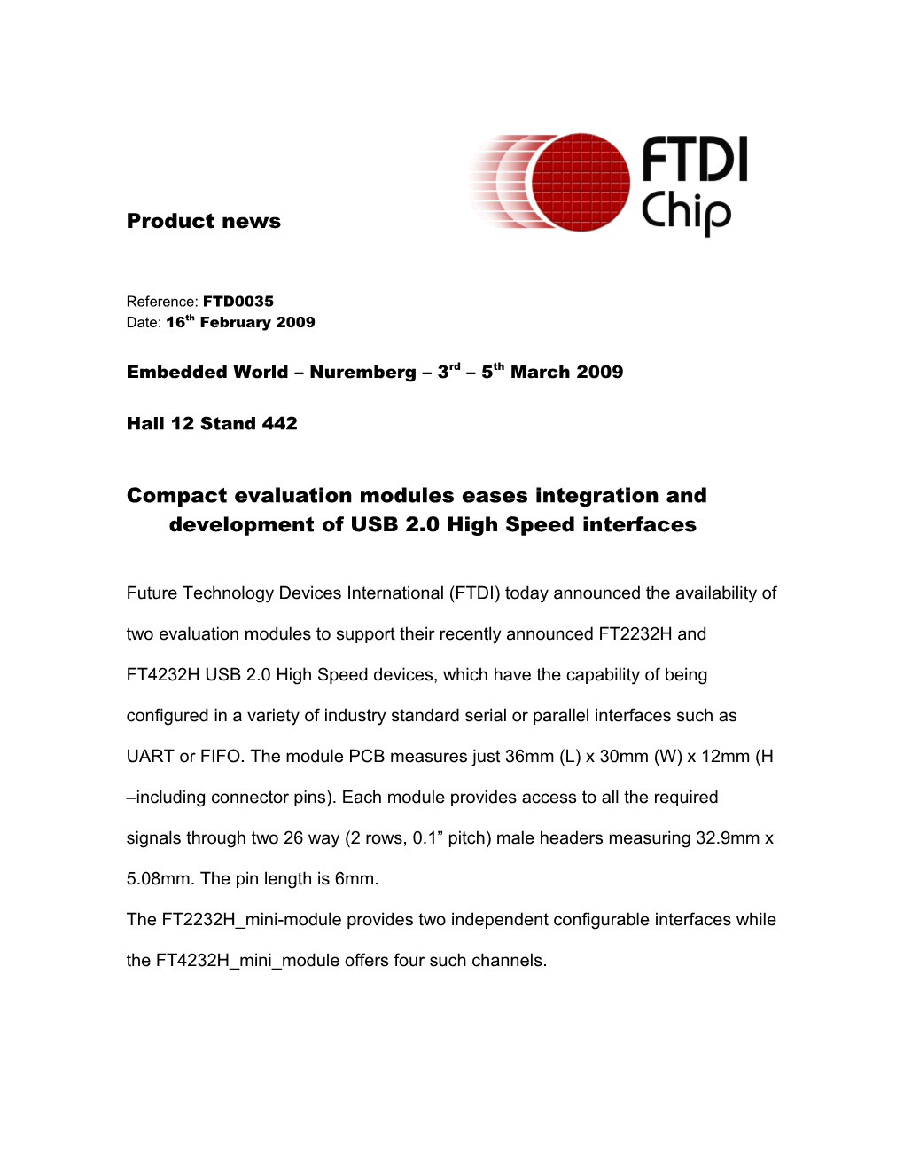 Compact Evaluation Modules Eases Integration and Development of USB 2.0 High Speed Interfaces