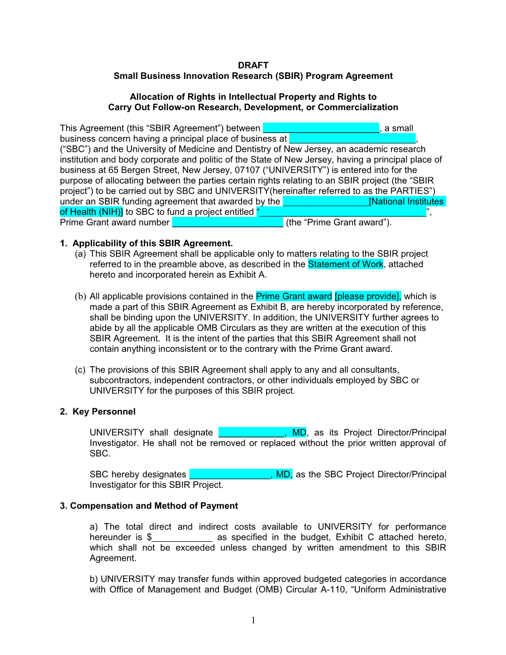 Small Business Technology Transfer (STTR) Program Agreement