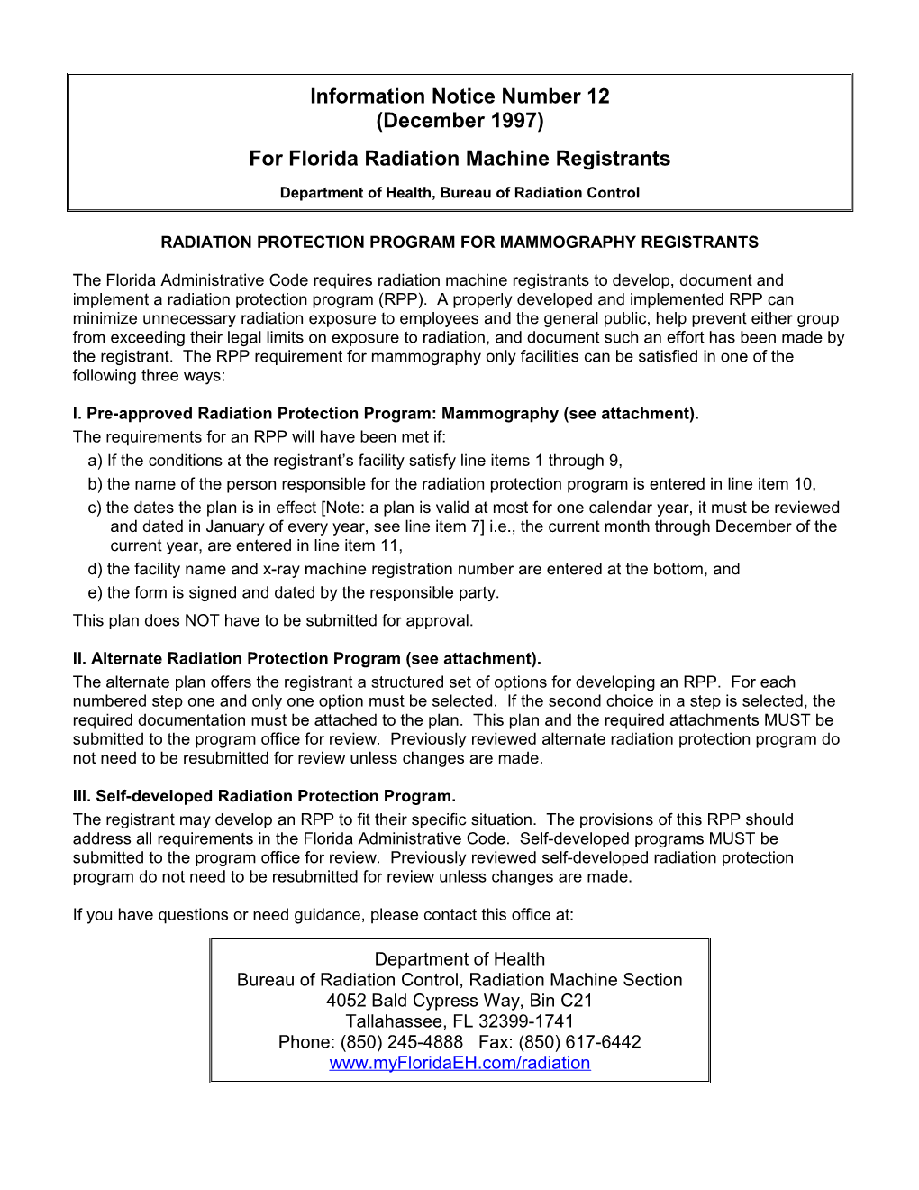 Radiation Protection Program for Mammography Registrants