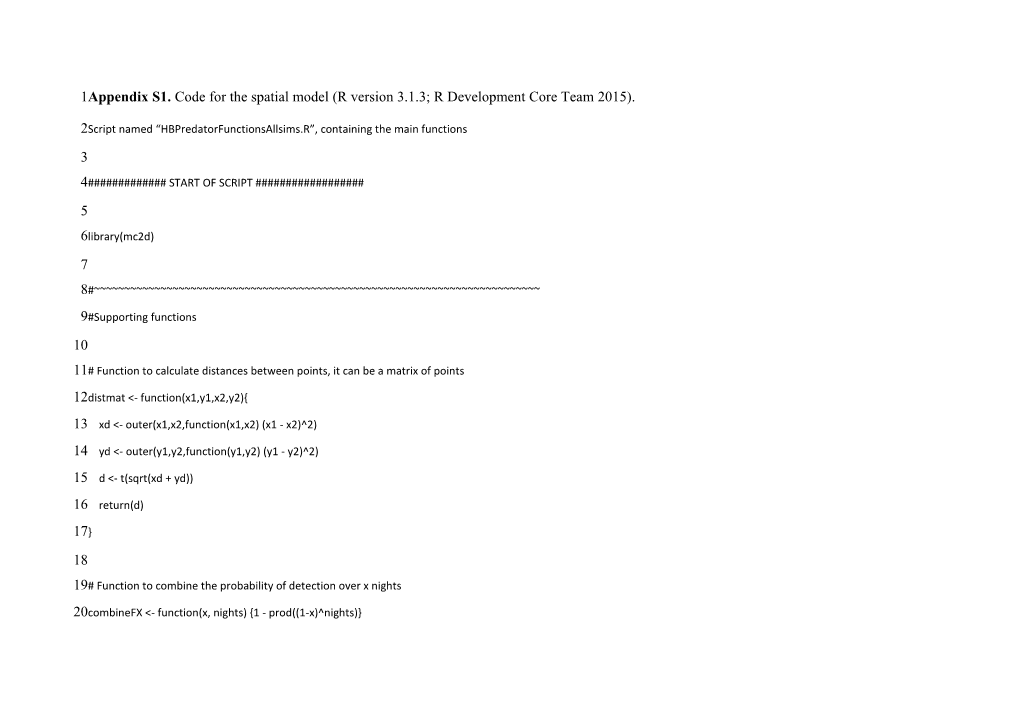 Appendix S1. Code for the Spatial Model (R Version 3.1.3; R Development Core Team 2015)