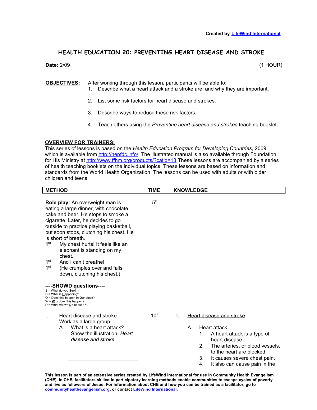 Health Education 20: Preventing Heart Disease and Stroke