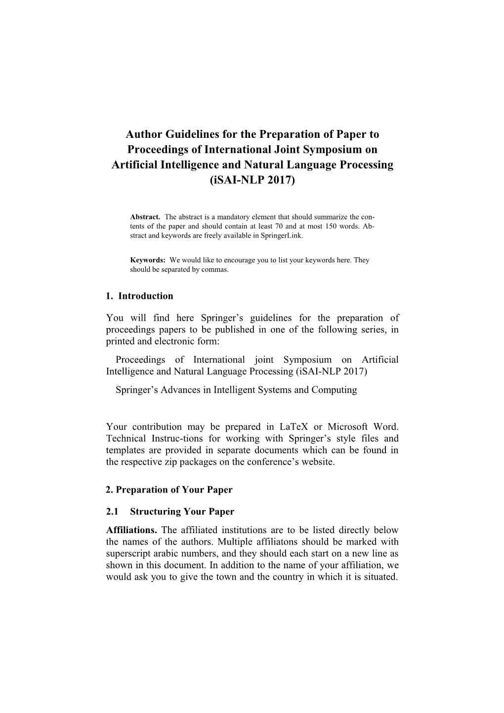 Author Guidelines for the Preparation of Paper to Proceedings of International Joint Symposium