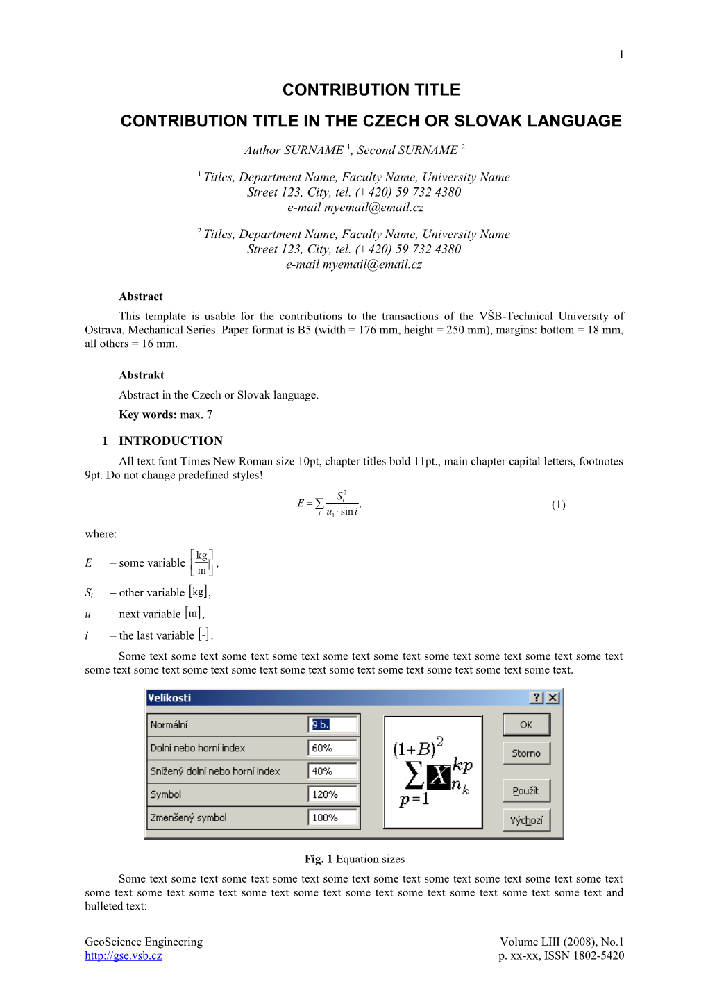 Contribution Title in the Czech Or Slovak Language