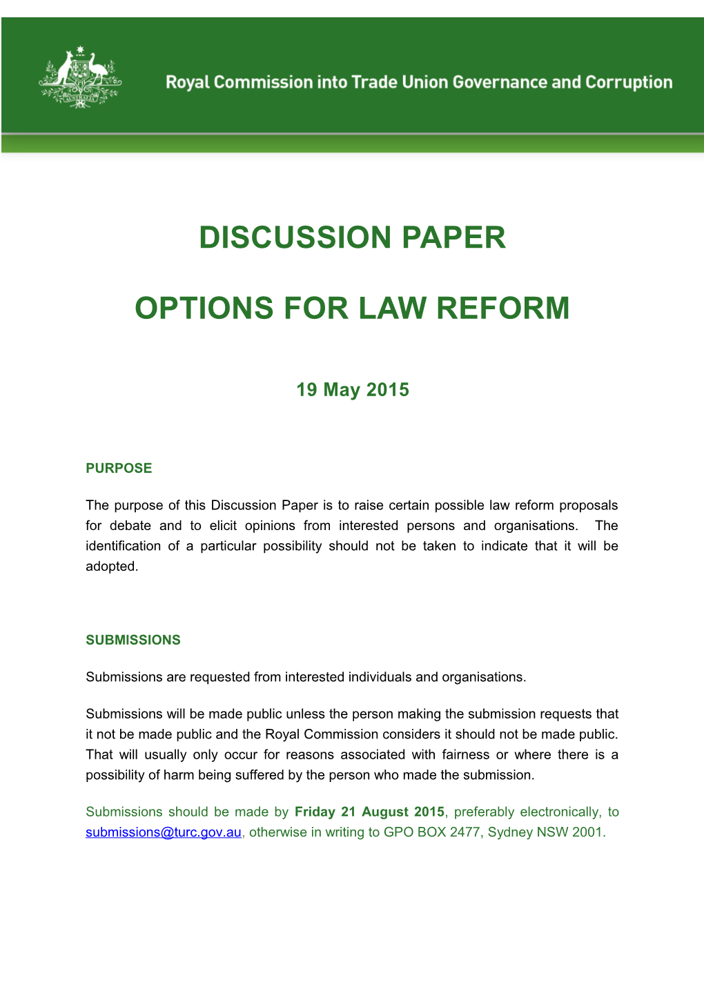 Discussion Paper Options for Law Reform