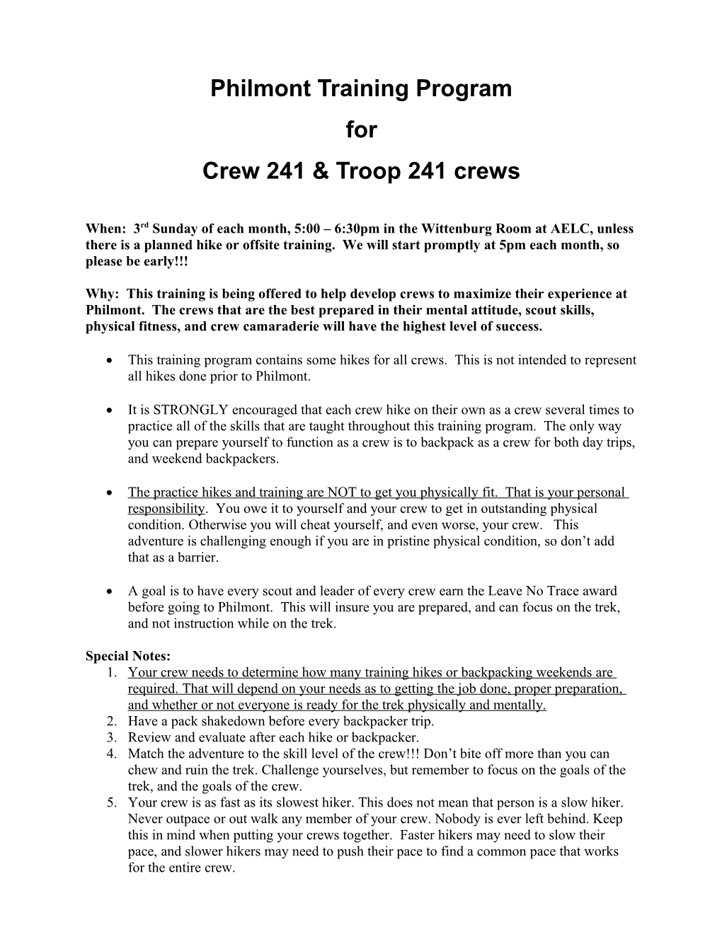 Philmont Training Program for Crew 241 & Troop 241
