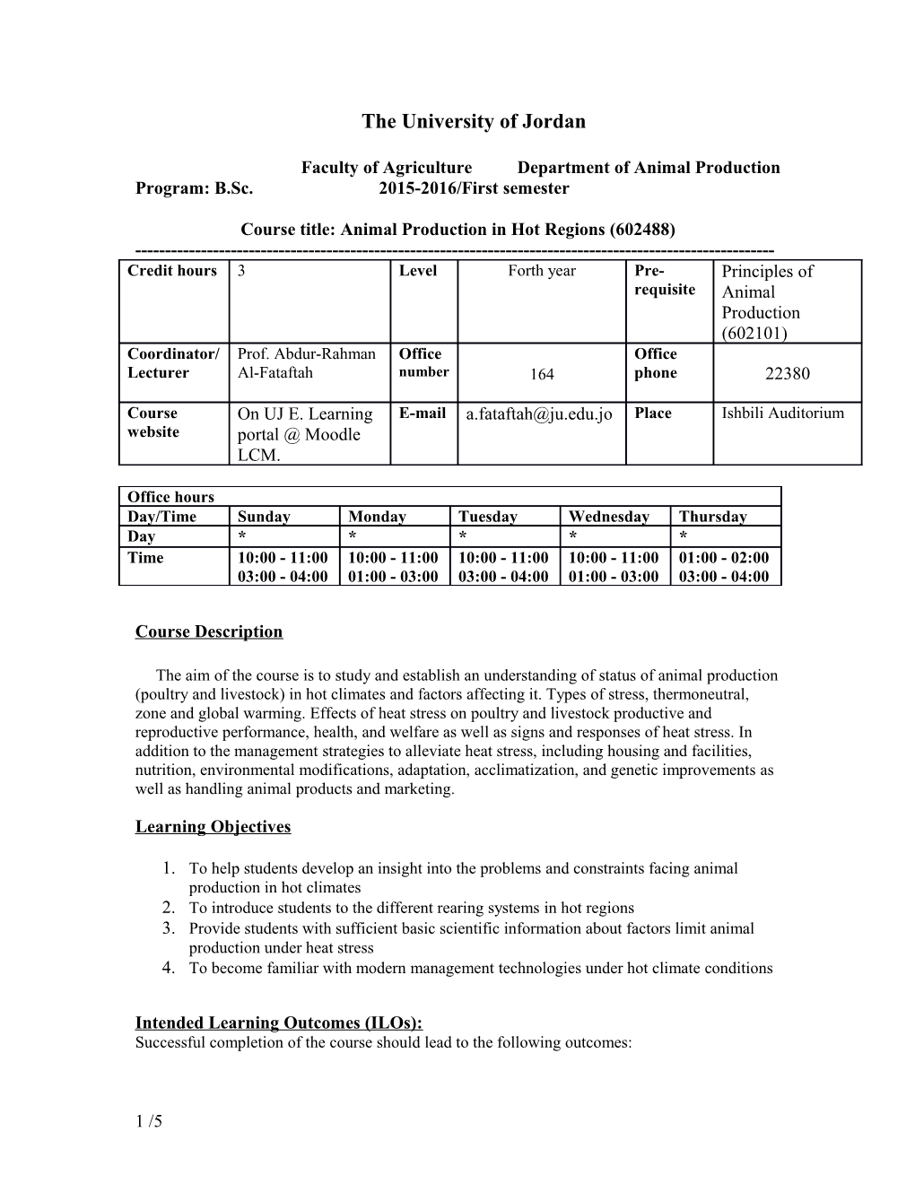 Faculty of Agriculture Department of Animal Production