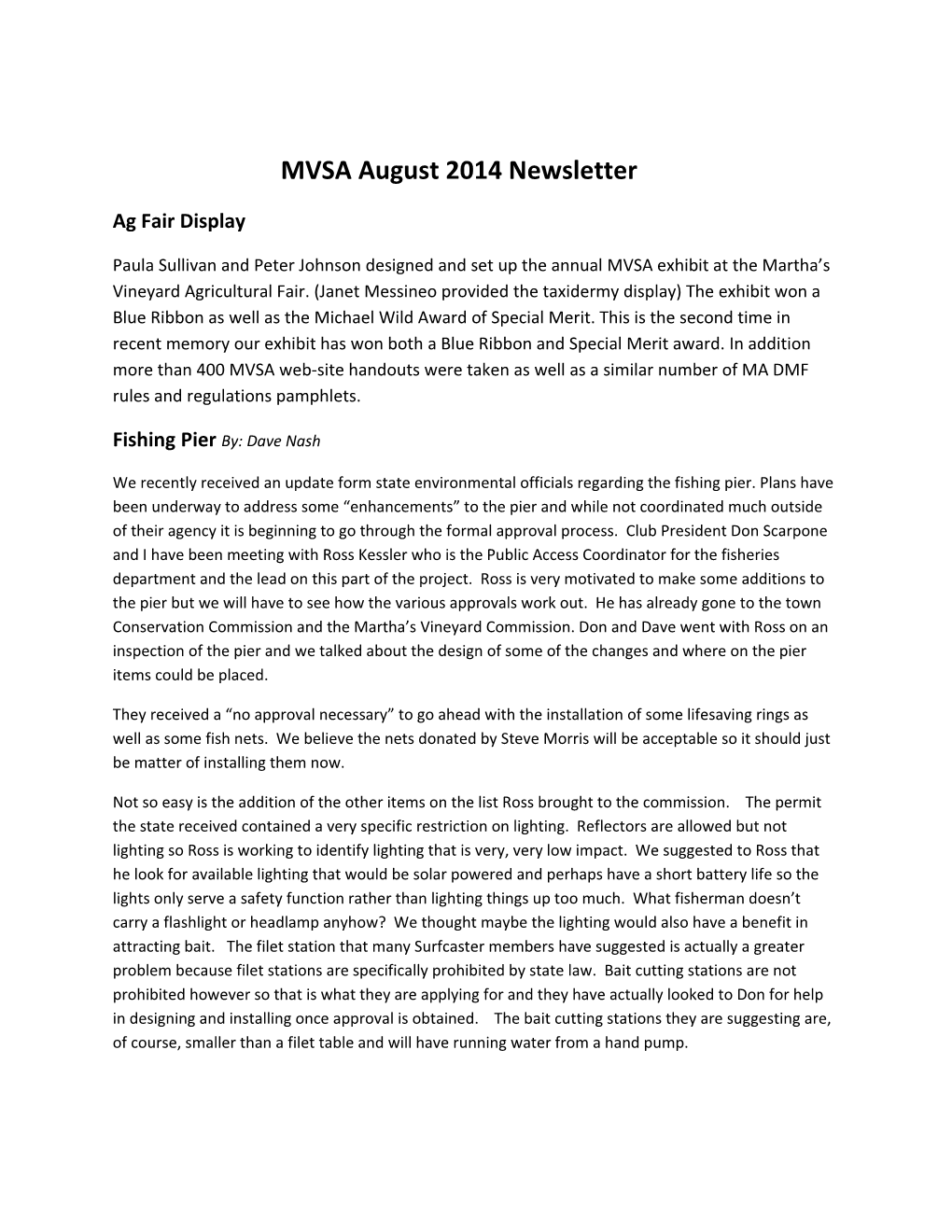 MVSA August 2014 Newsletter