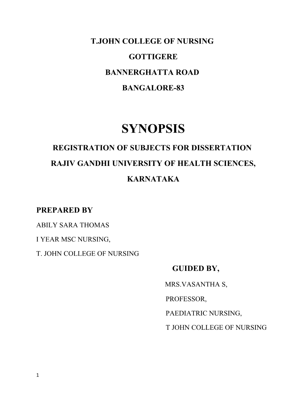 Registration of Subjects for Dissertation