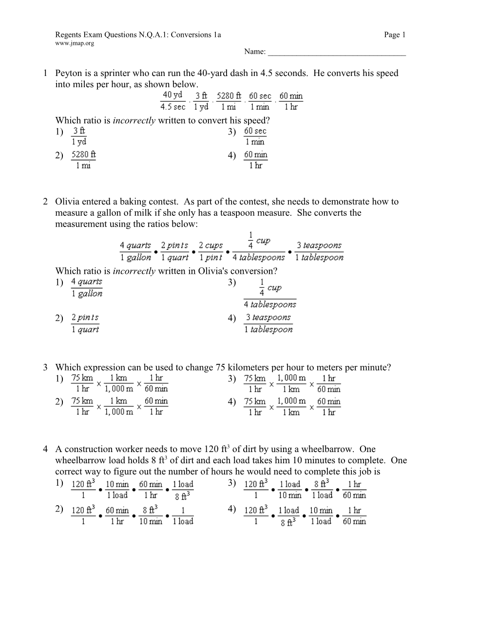 Regents Exam Questions N.Q.A.1: Conversions 1Apage 1