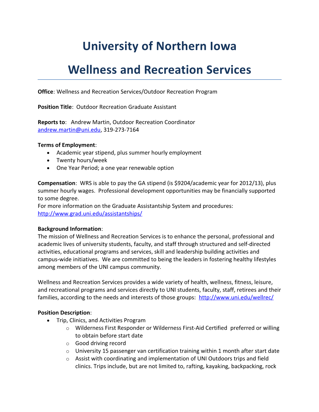 Wellness and Recreation Services