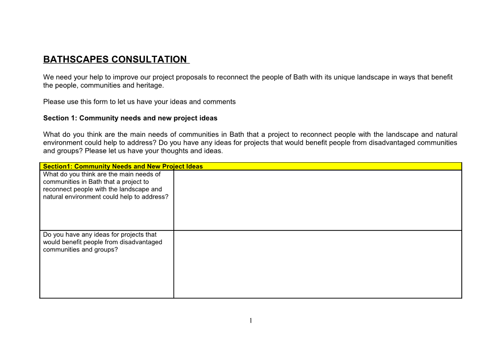 Section 1: Community Needs and New Project Ideas