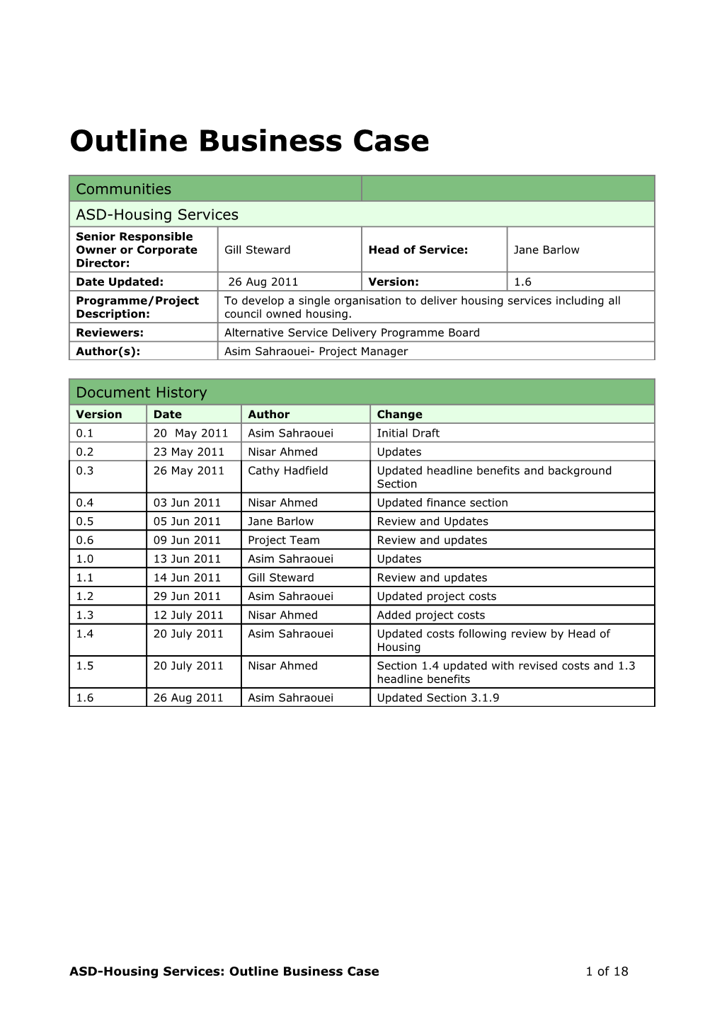 Outline Business Case