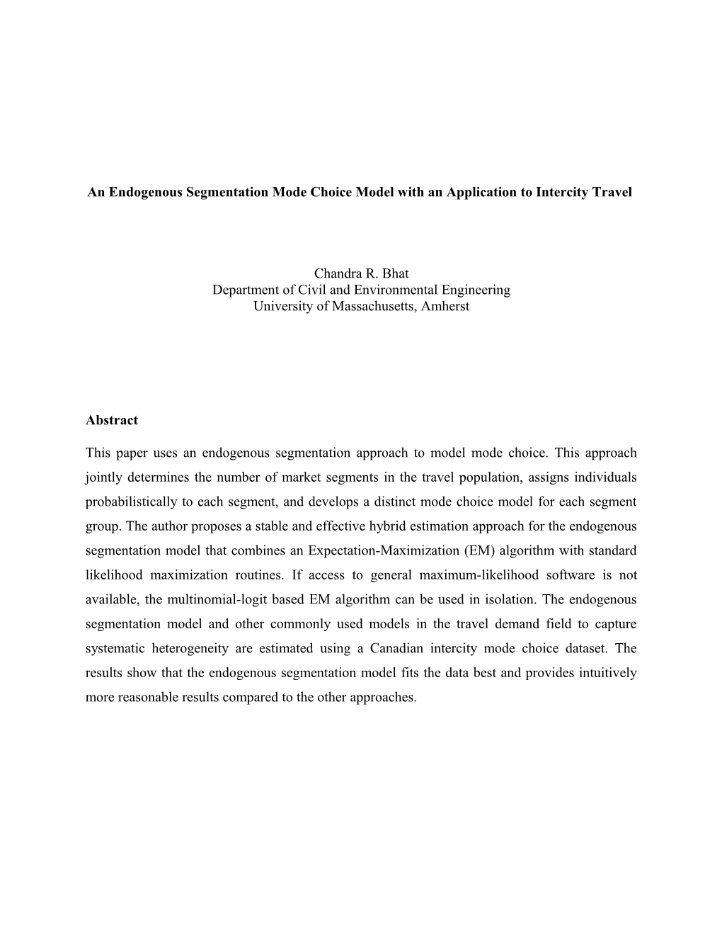 An Endogenous Segmentation Mode Choice Model