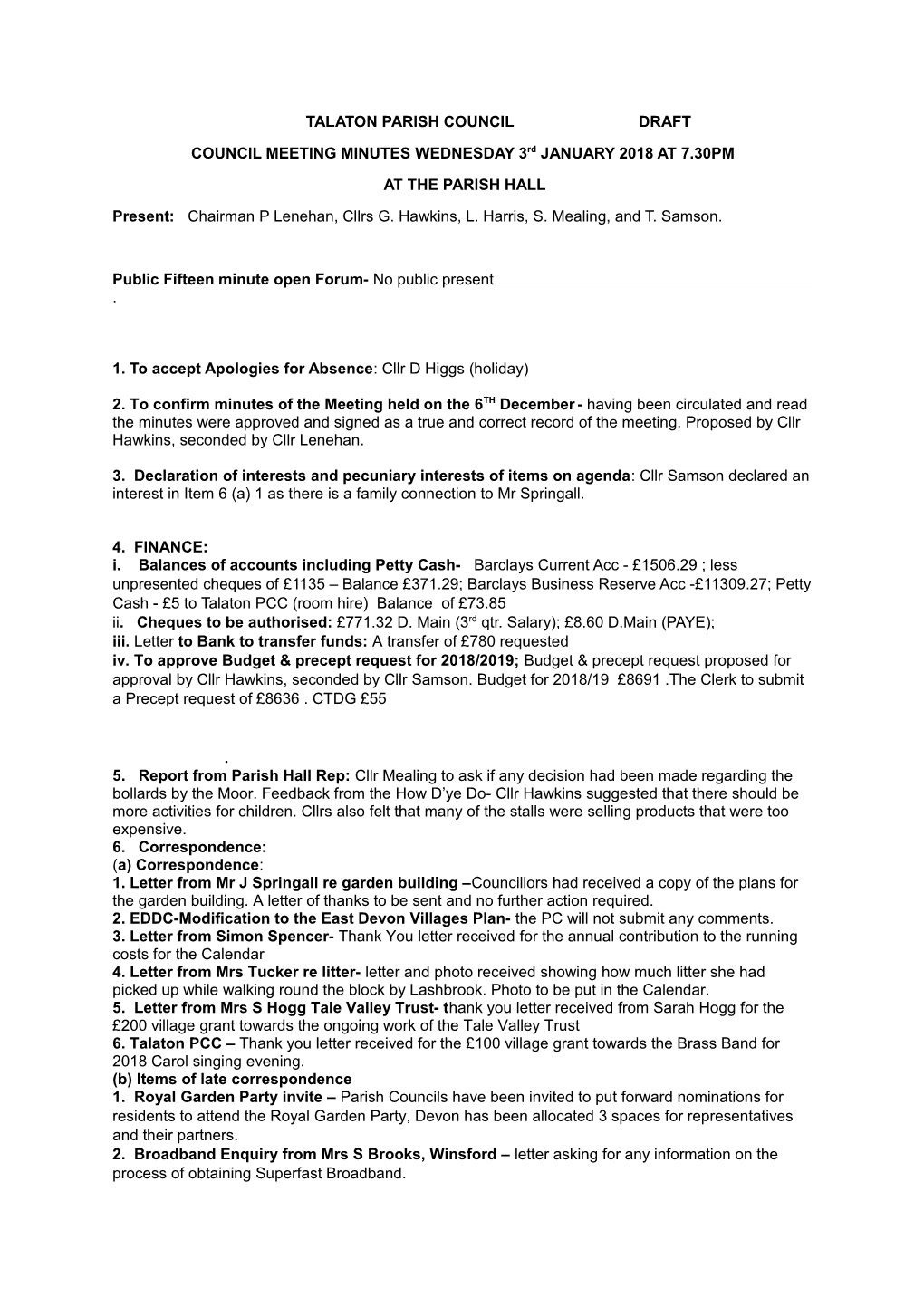 Talaton Parish Council Draft