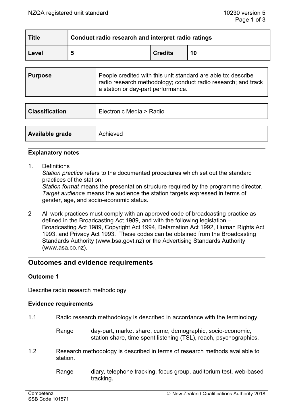 10230 Conduct Radio Research and Interpret Radio Ratings