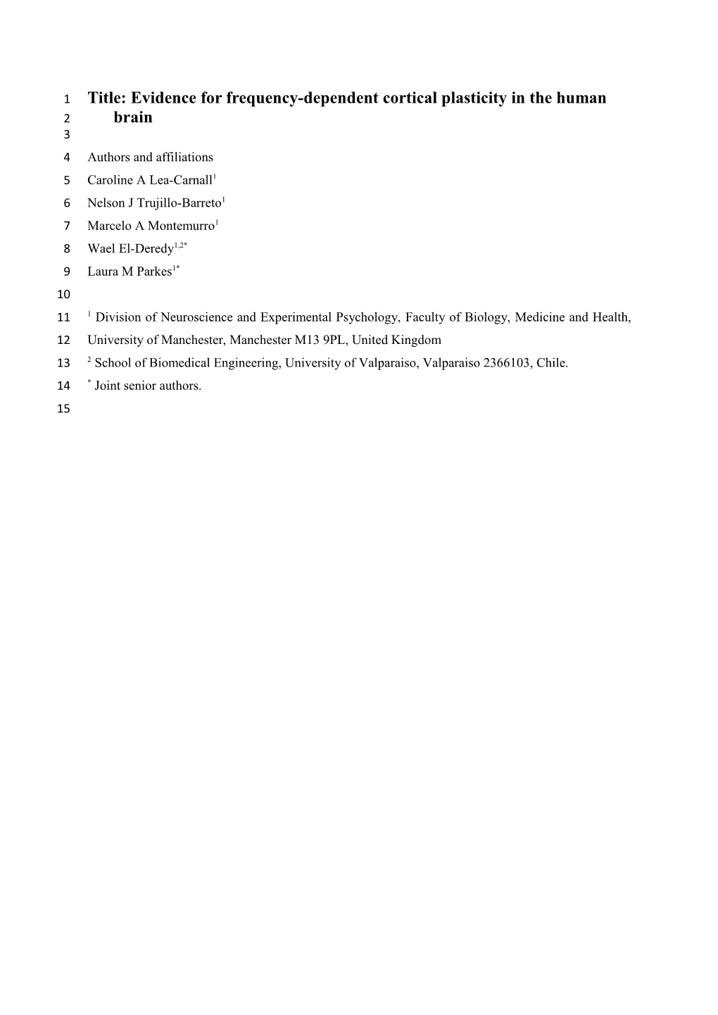 Title: Evidence for Frequency-Dependent Cortical Plasticity in the Human Brain