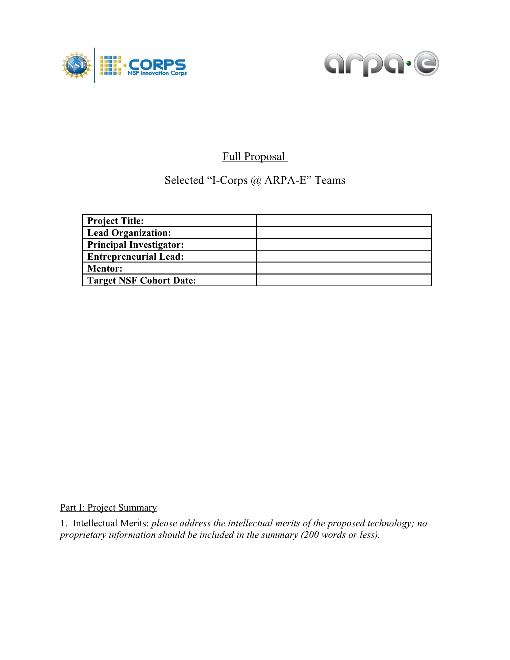 Selected I-Corps ARPA-E Teams