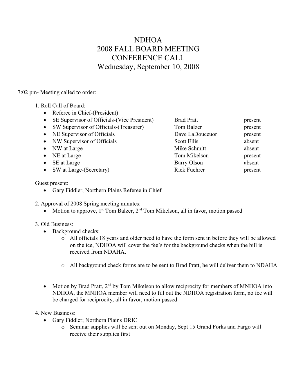 2008 Fall Board Meeting