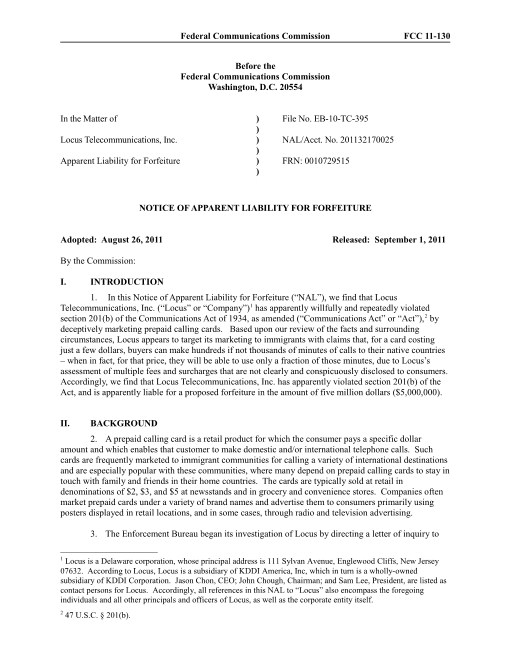 Federal Communications Commission FCC 11-130