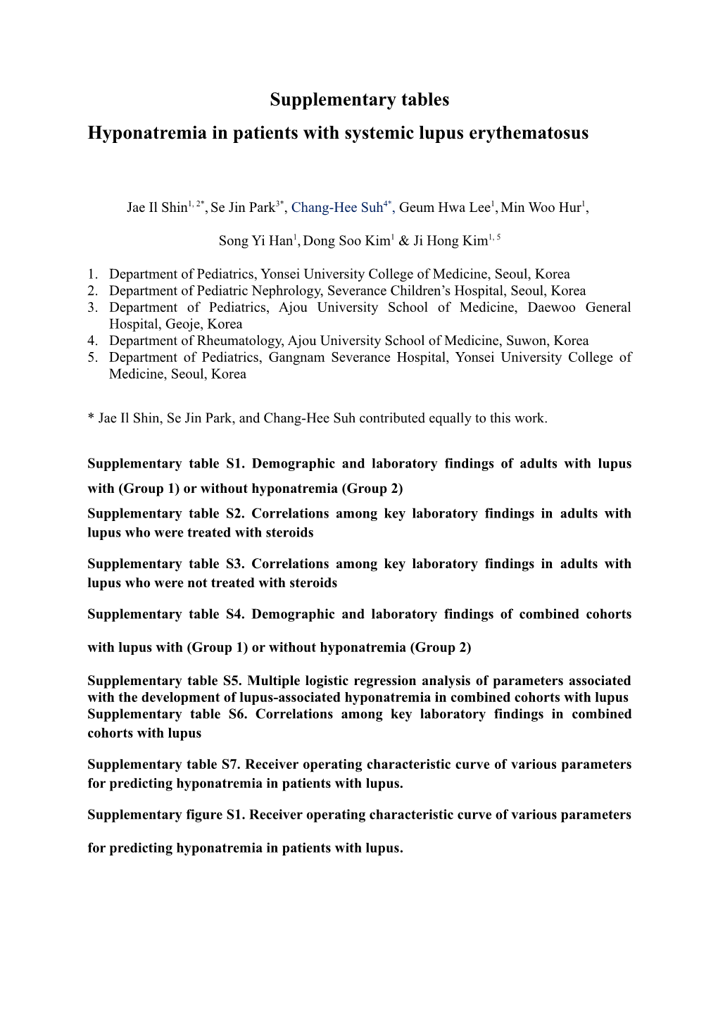 Hyponatremia in Patientswith Systemic Lupus Erythematosus