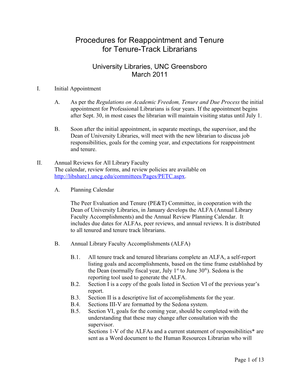 Procedures for Reappointment, Tenure, and Post-Tenure Review