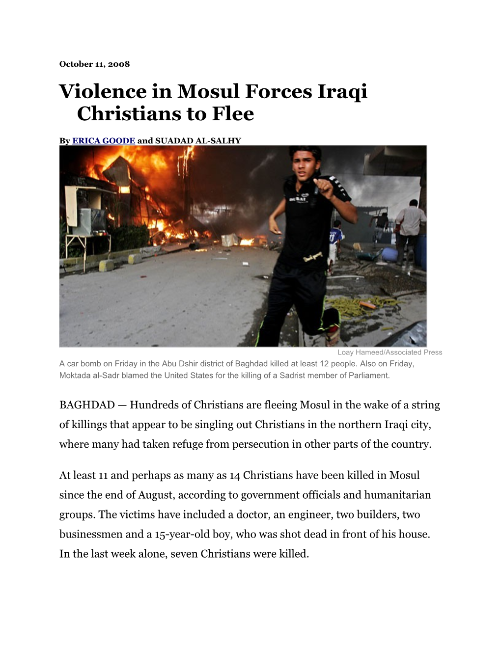 Violence in Mosul Forces Iraqi Christians to Flee