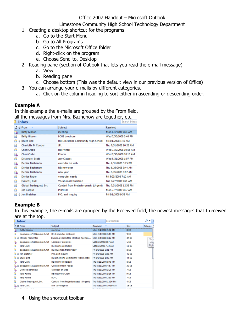 Office 2007 Handout Microsoft Outlook