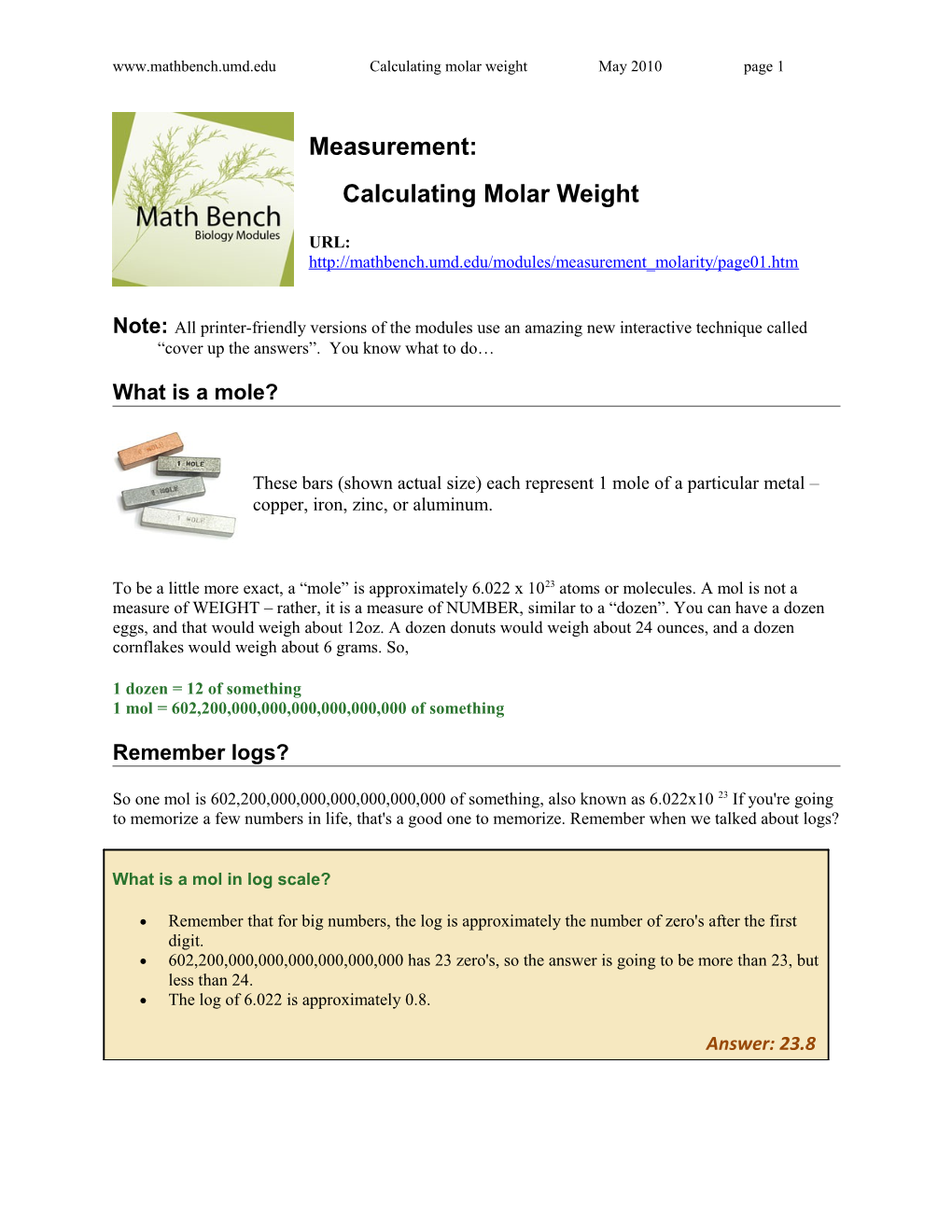 Calculating Molar Weight