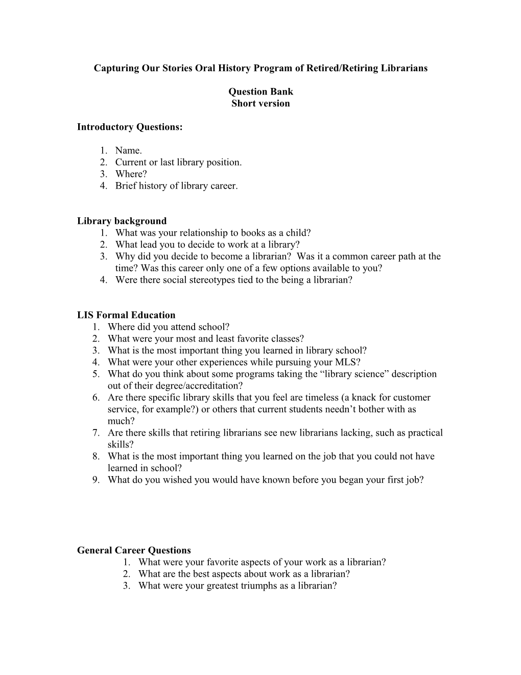 Draft Interview Questions
