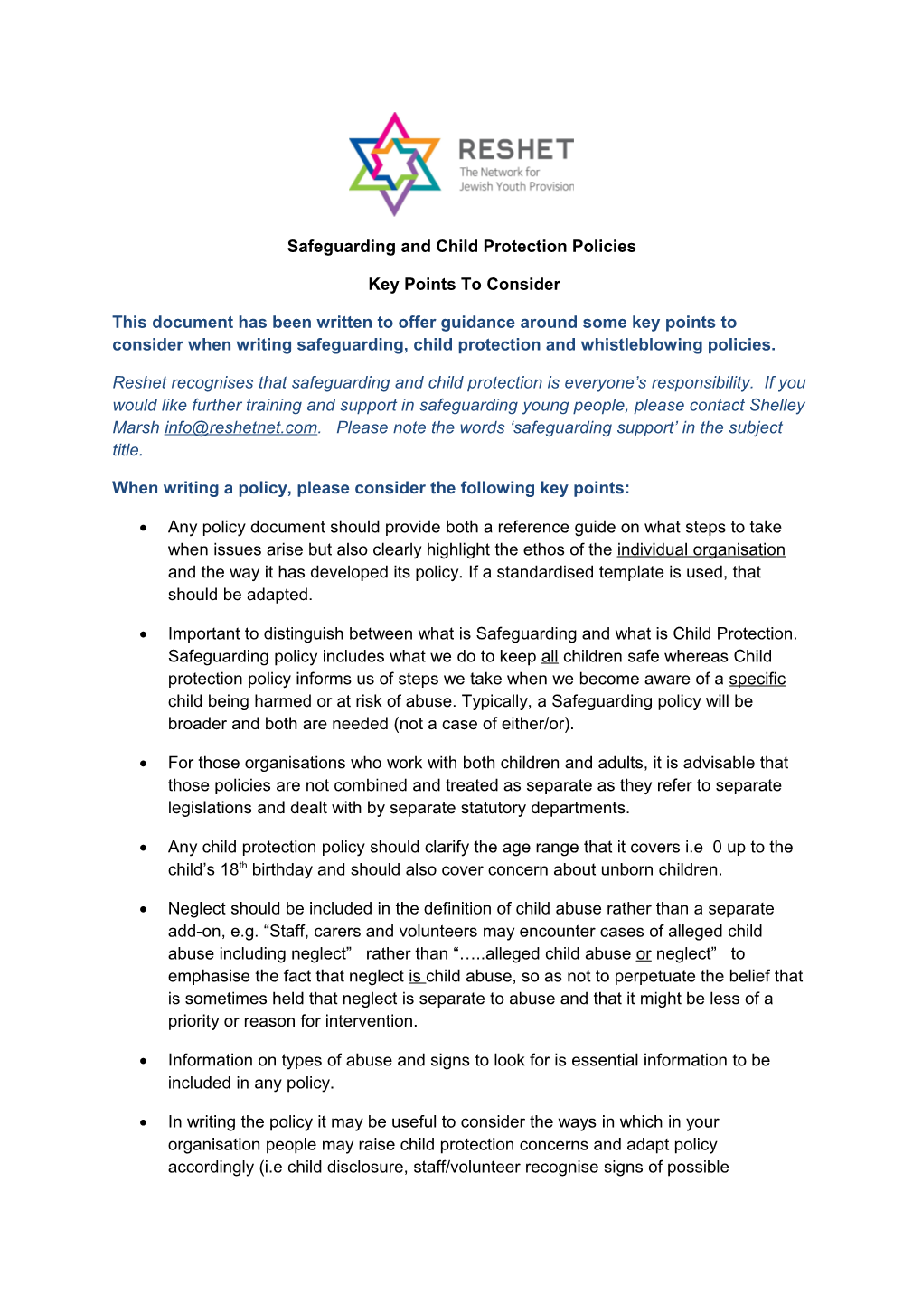 Safeguarding and Child Protection Policies