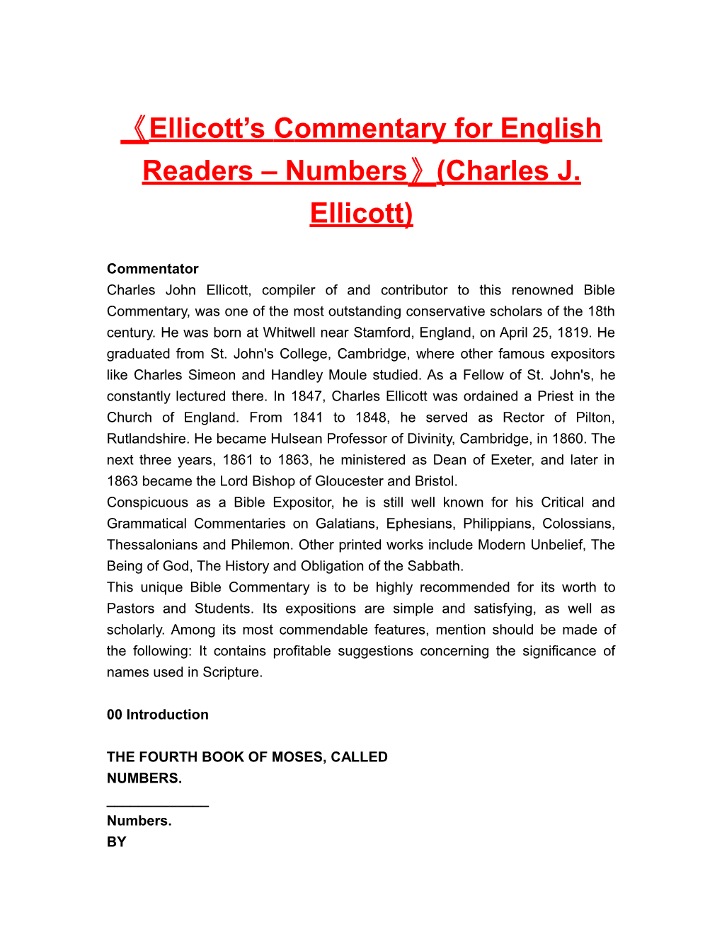 Ellicott Scommentary for English Readers Numbers (Charles J. Ellicott)