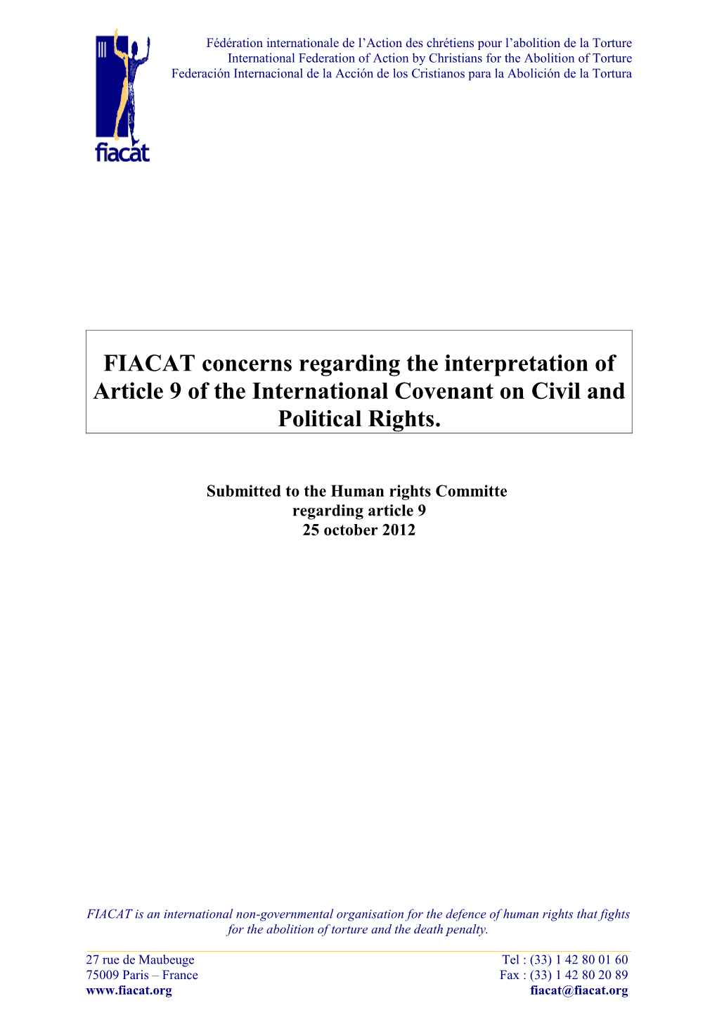 Article 9 of the International Covenant on Civil and Political Rights Comments Paragraph