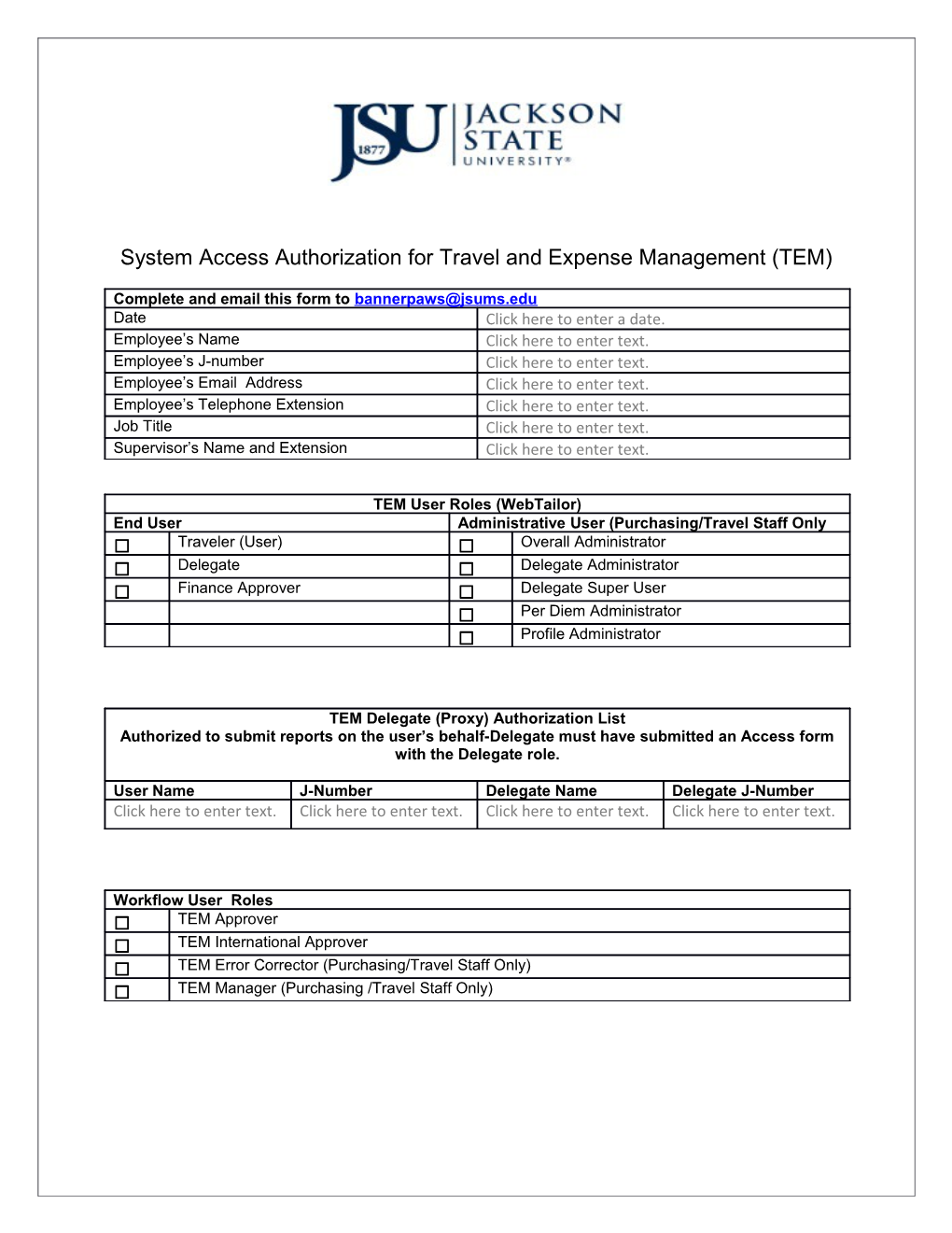 System Access Authorization for Travel and Expense Management (TEM)