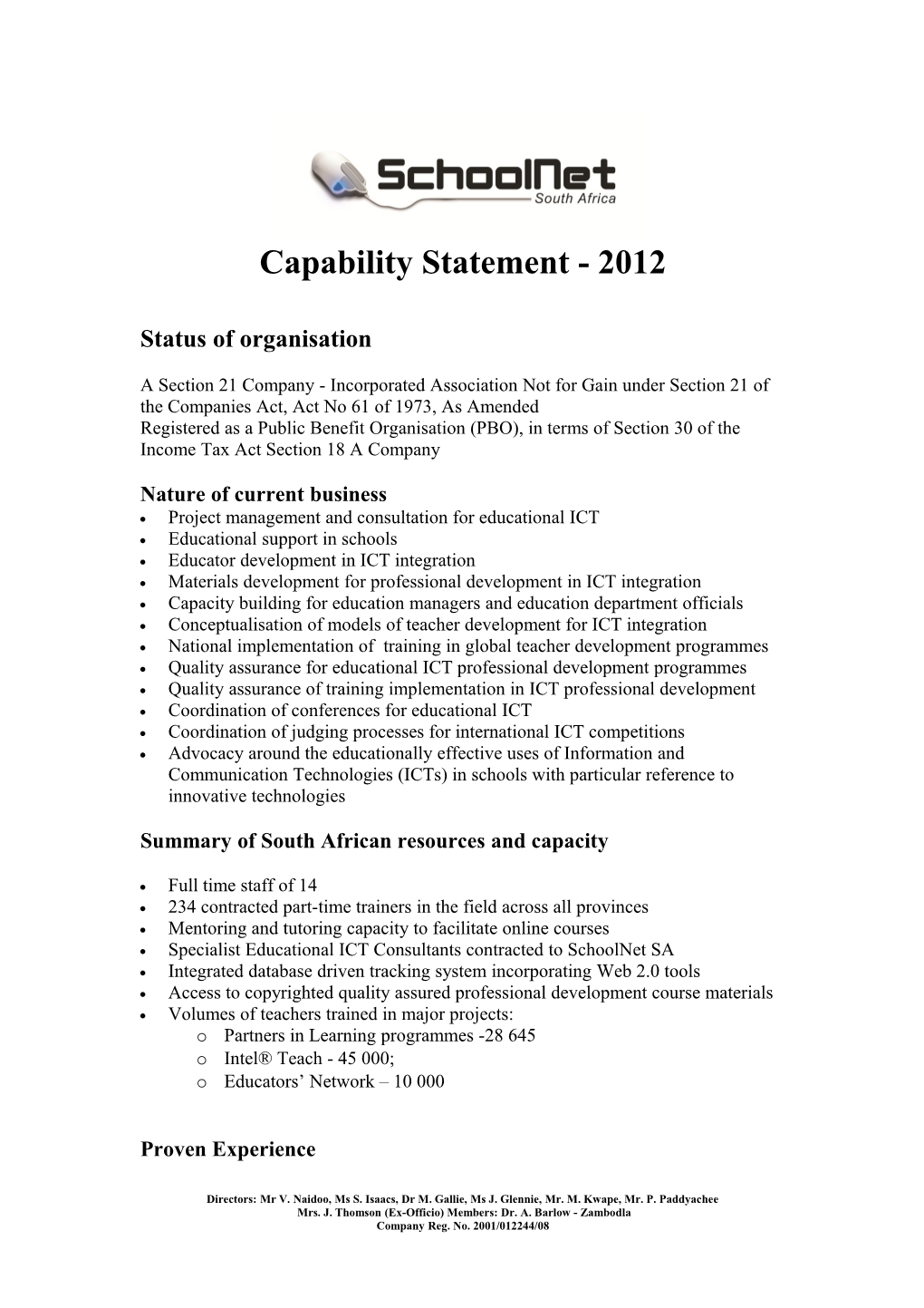 Capability Statement - 2012