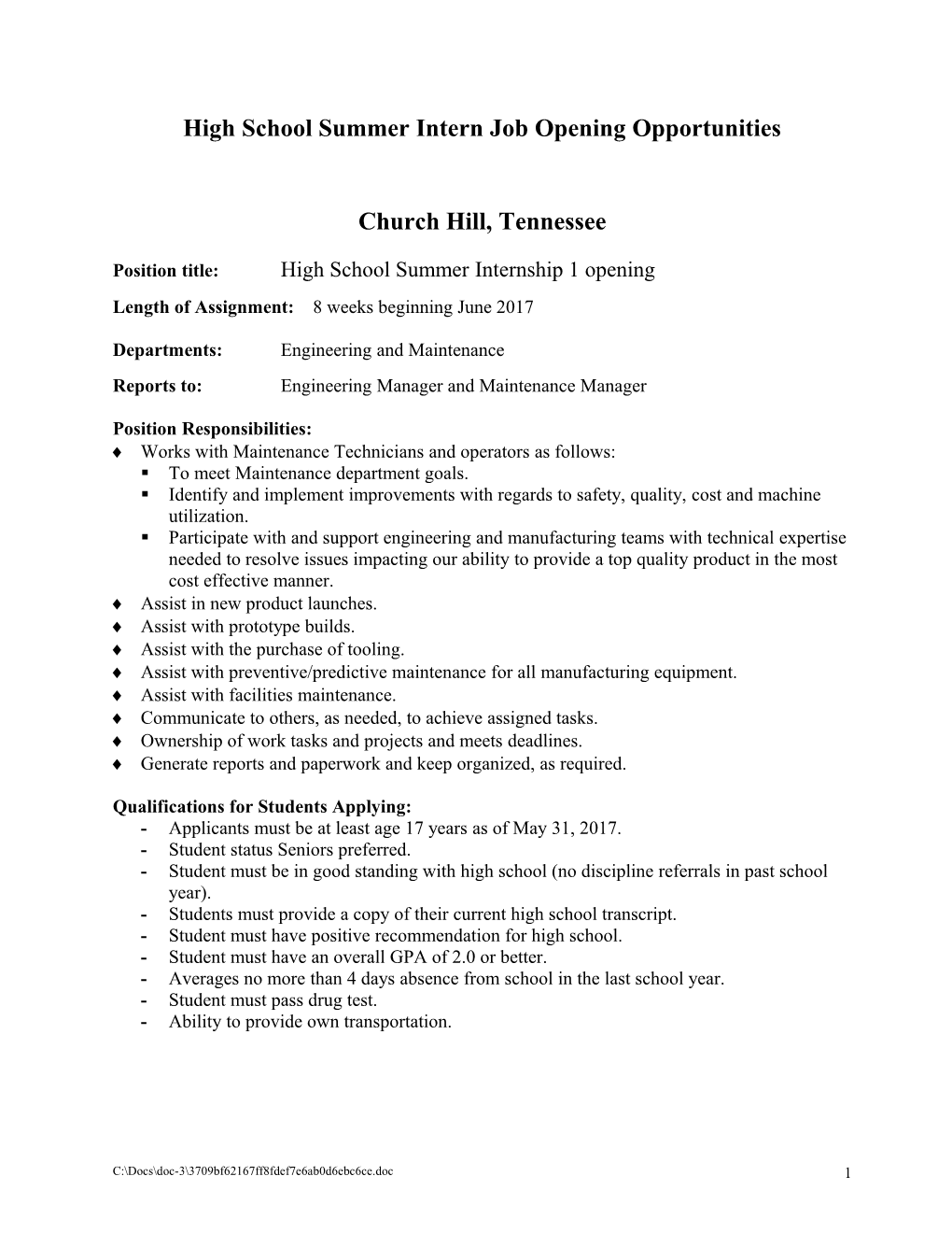 Job Description - Chassis Systems