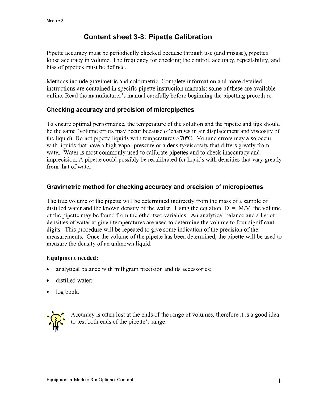 Content Sheet 3-8:Pipette Calibration