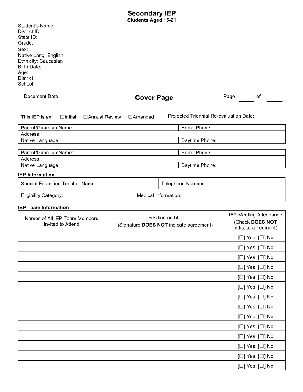 Secondary IEP Cover