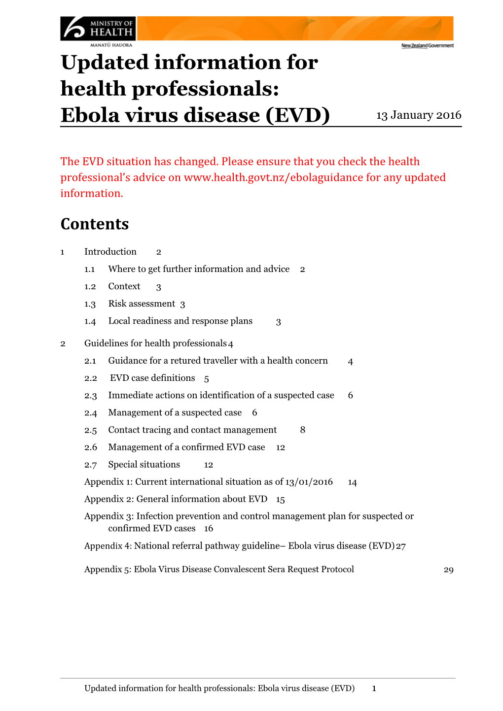 Updated Information for Health Professionals: Ebola Virus Disease (EVD)