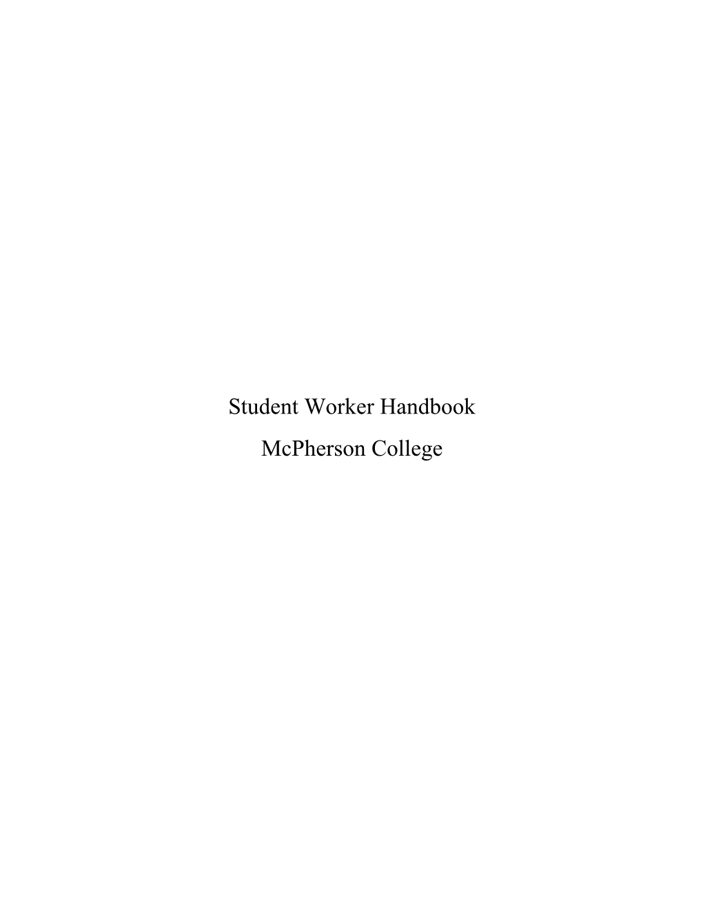 Student Worker Handbook